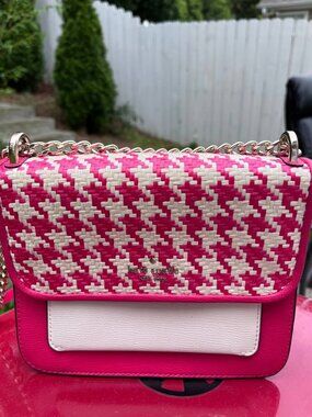 Kate Spade New York Pink Woven Crossbody Bag Chain Strap